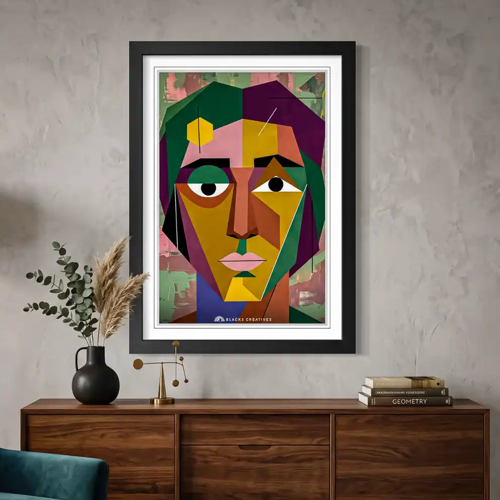 Earth Tone Cubist Face Aesthetic Wall Painting With Frame