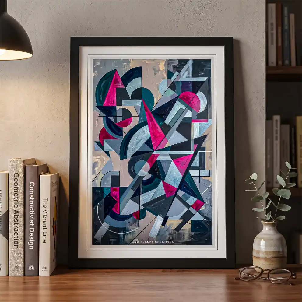 Magenta Geometric Abstract Aesthetic Wall Painting With Frame 9x13