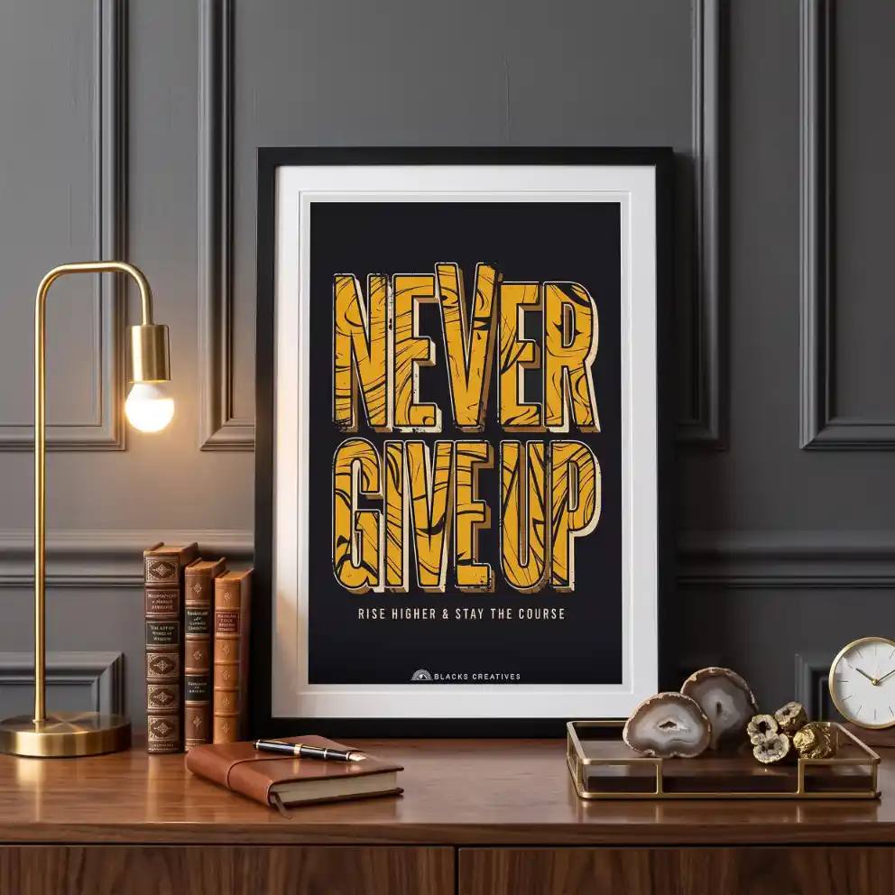 Never Give Up Motivational Wall Painting With Frame – 9x13 Inch