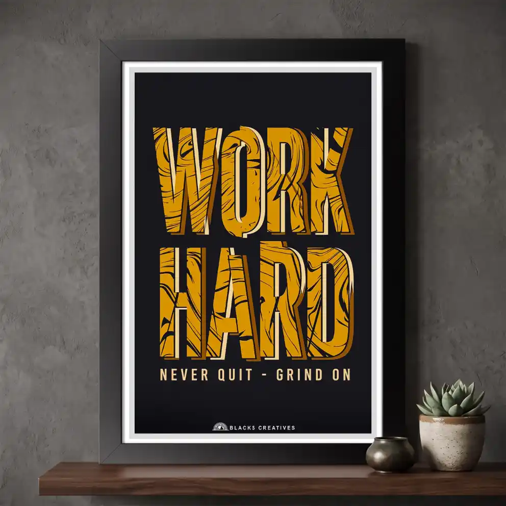 Work Hard Motivational Wall Painting With Frame – 9x13 Inch