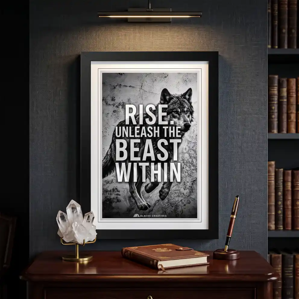 Unleash The Beast Wolf Motivational Wall Painting Frame – 9x13 Inch