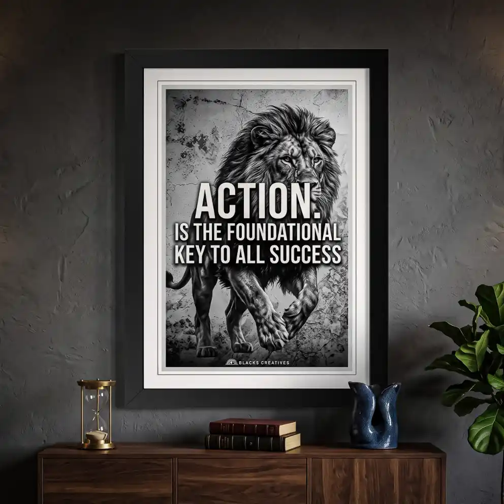 Action Lion Motivational Wall Painting With Frame – 9x13 Inch