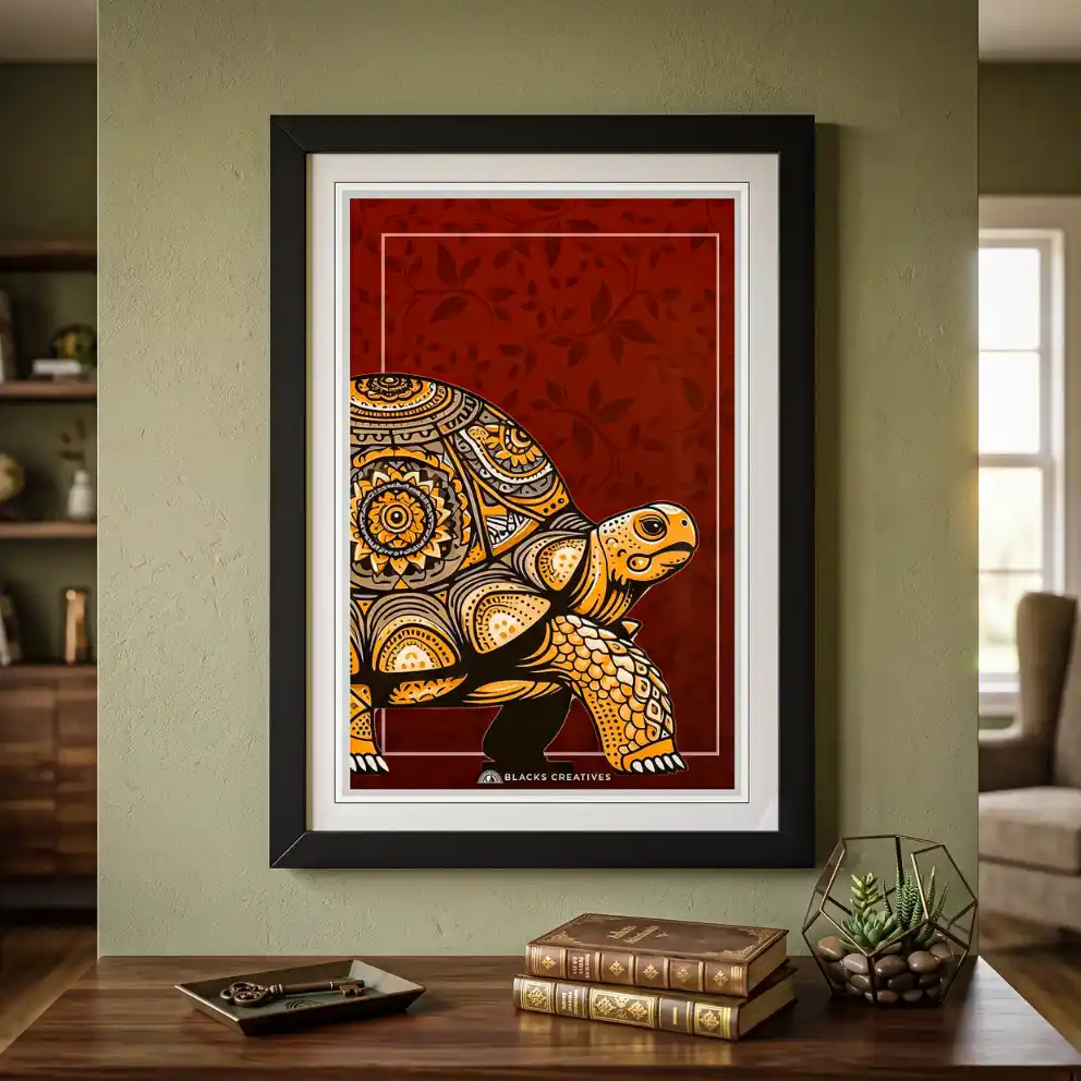 Mandala Tortoise Wall Painting With Frame, 9x13 Inch Aesthetic