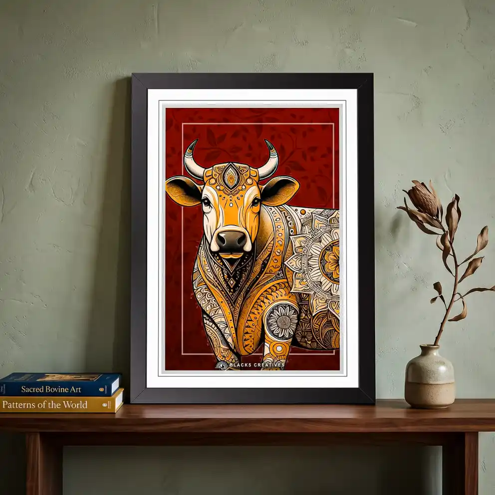 Mandala Sacred Cow Wall Painting With Frame, 9x13 Inch