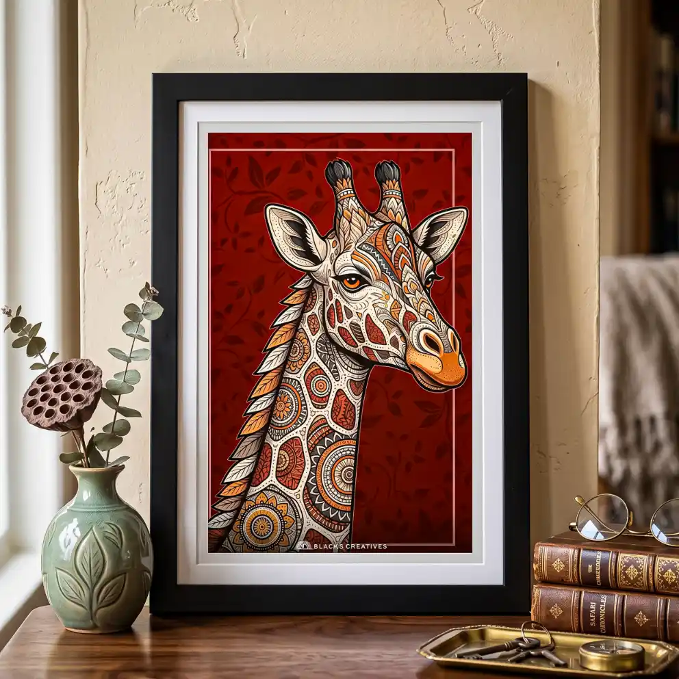 Mandala Giraffe Wall Painting With Frame, 9x13 Inch Aesthetic