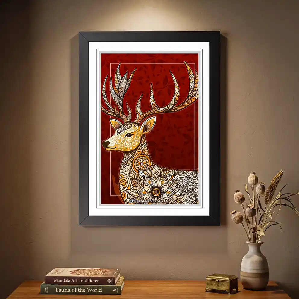 Mandala Deer Wall Painting With Frame, 9x13 Inch Aesthetic