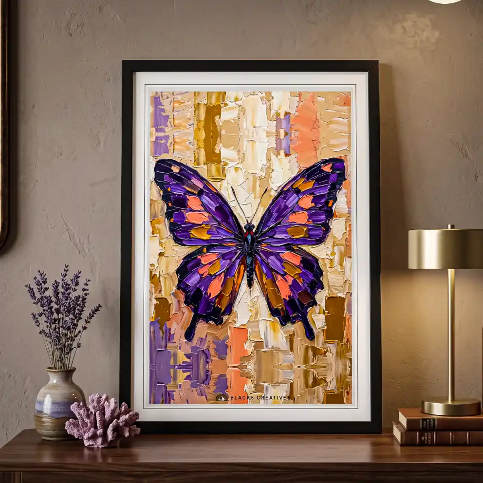 Purple Butterfly Impasto Aesthetic Wall Painting With Frame 9x13
