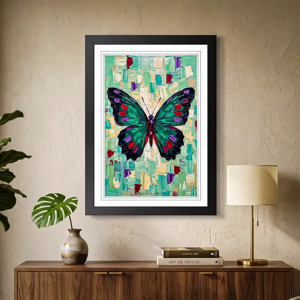 Emerald Butterfly Aesthetic Wall Painting With Frame 9x13 Inch