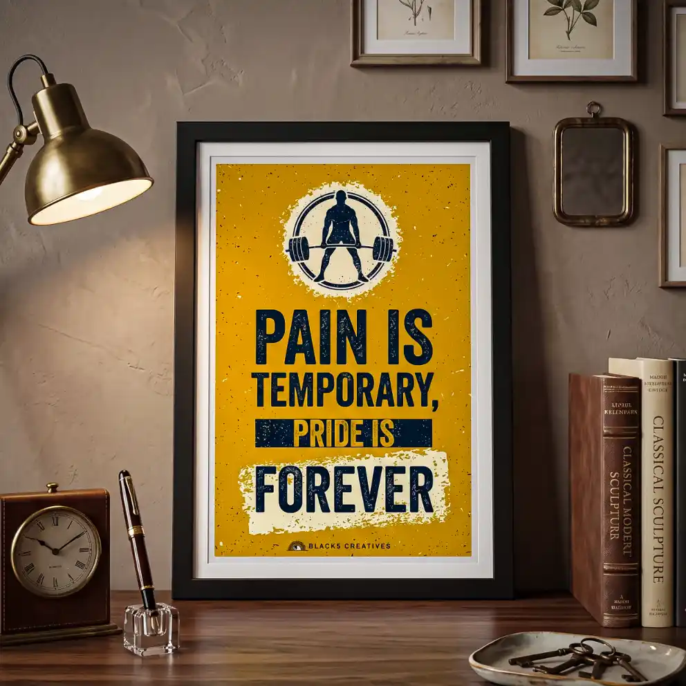 Pain Is Temporary Deadlift Gym Wall Painting With Frame 9x13