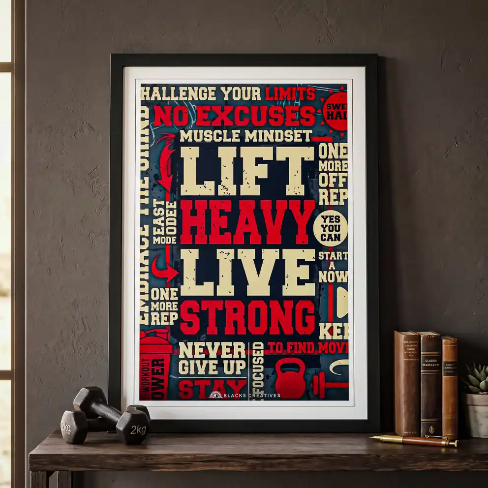 Lift Heavy Live Strong Gym Wall Painting With Frame 9x13