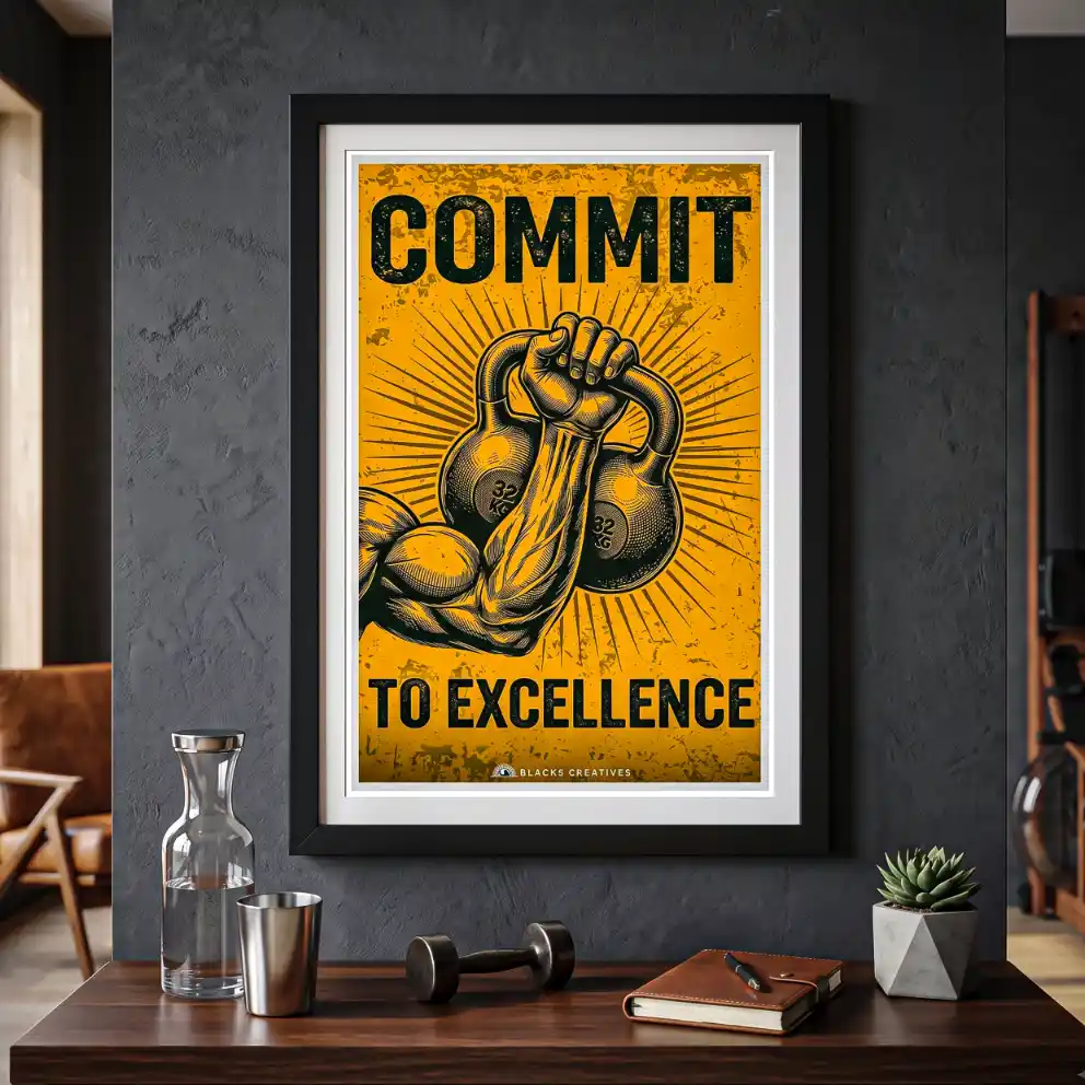 Commit To Excellence Kettlebell Gym Wall Painting Frame 9x13