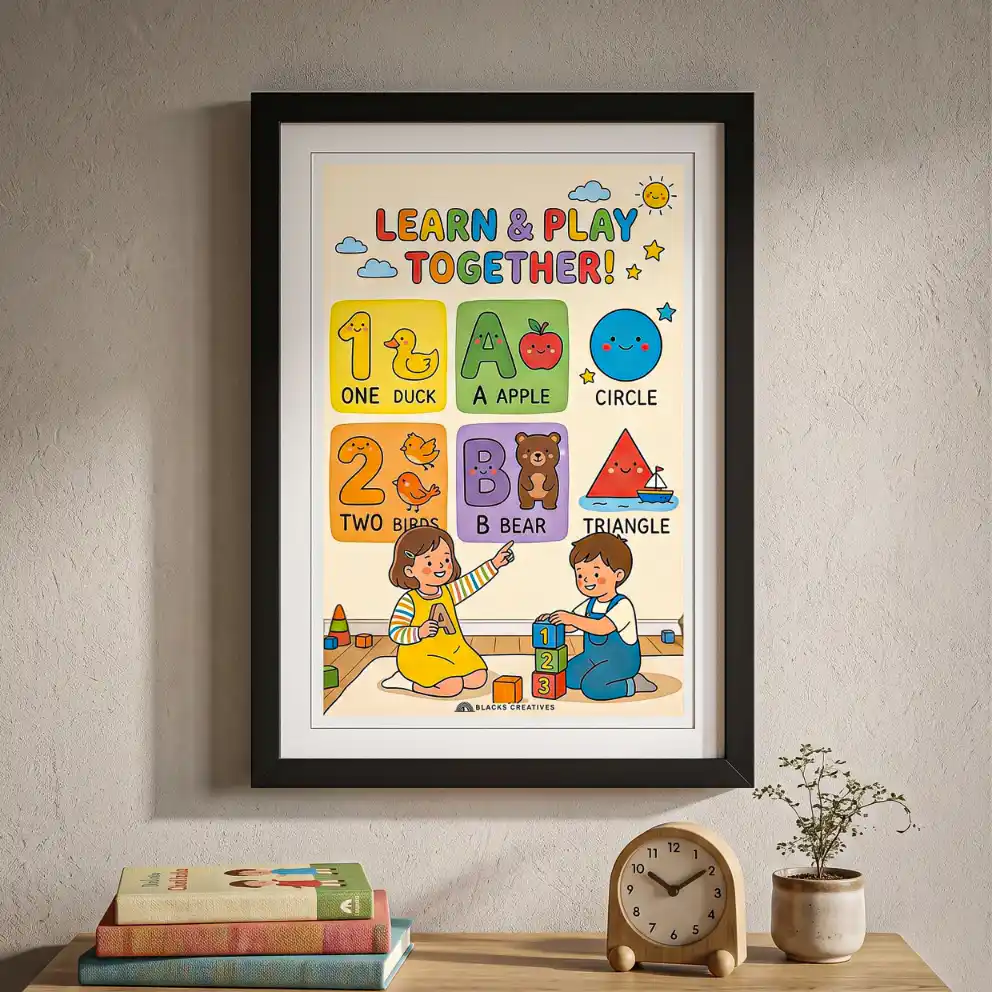 Learn Play Kids Wall Painting With Frame – 9x13 Inch