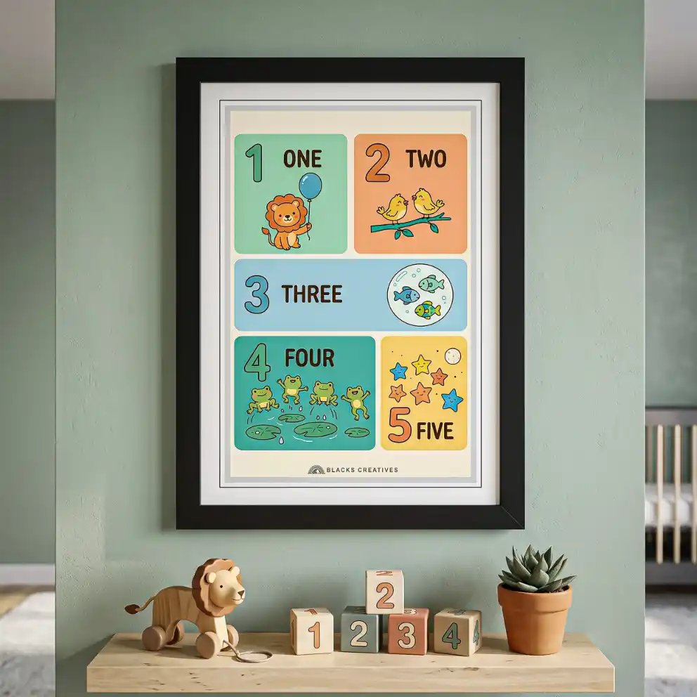 Kids Counting Numbers Wall Painting With Frame – 9x13 Inch