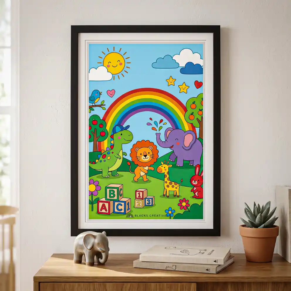 Cute Animal Friends Wall Painting With Frame – 9x13 Inch