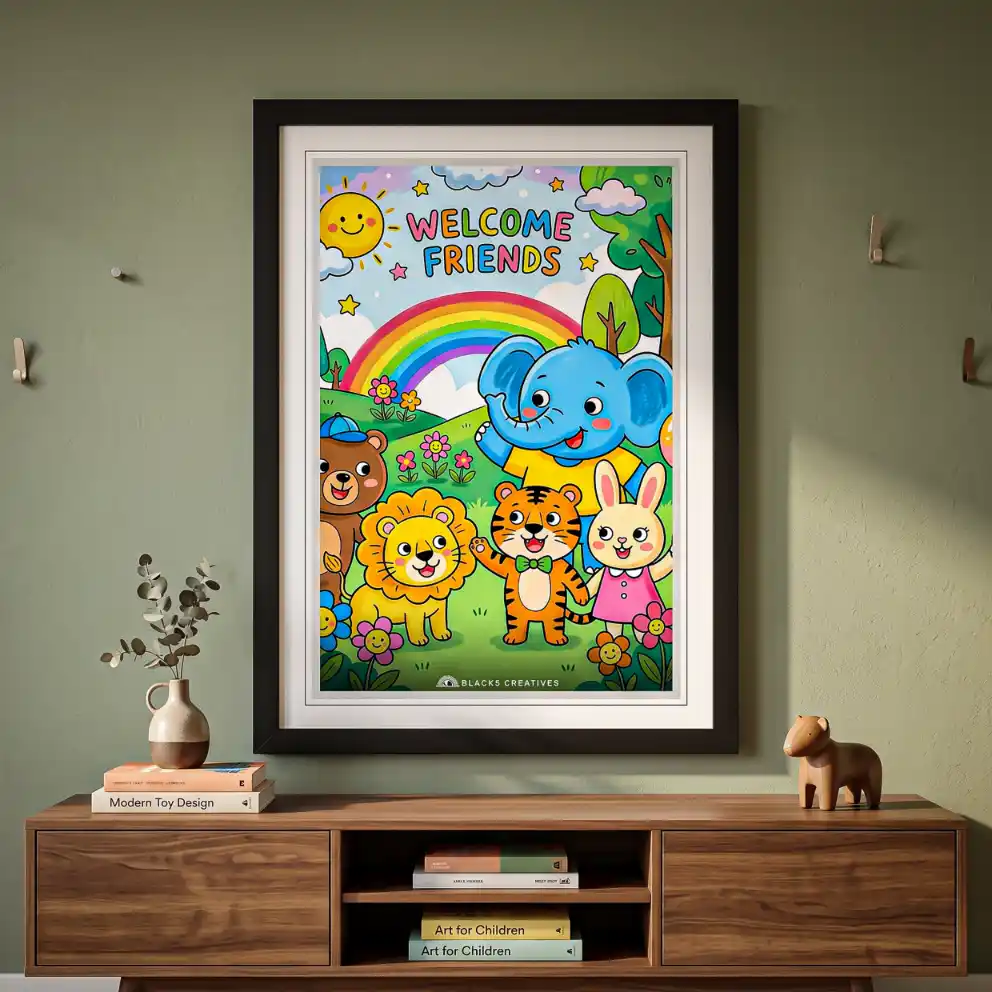 Welcome Friends Kids Wall Painting With Frame – 9x13 Inch